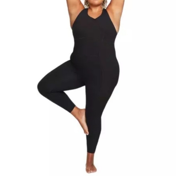 NIKE Yoga Training Dri-FIT Tight Fit Plus Luxe 7/8 Jumpsuit Women 3X Black Strap - Picture 1 of 13